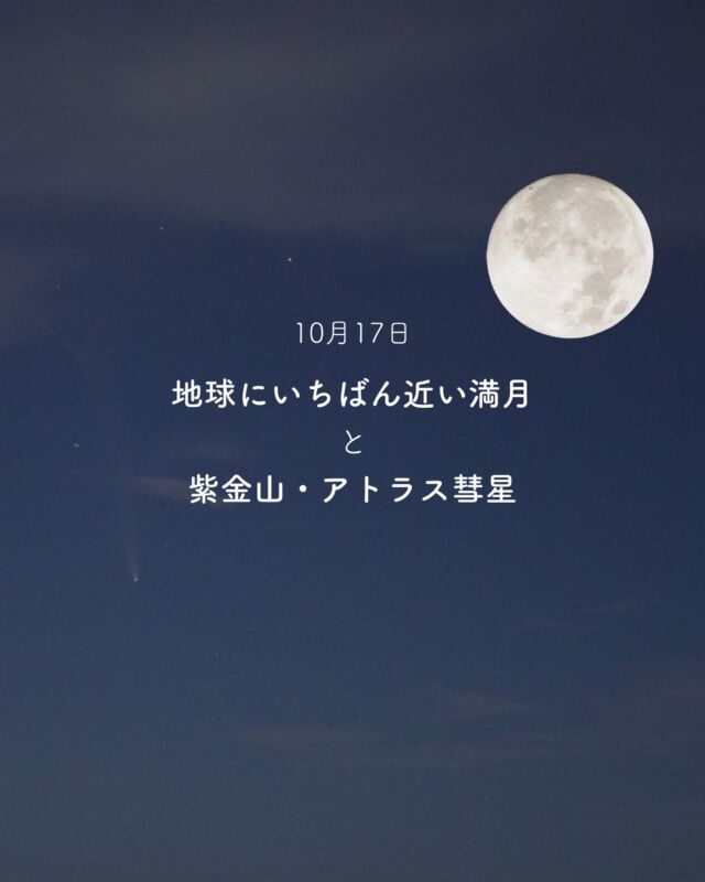 【訂正】月の入→ 10/18 7:00 10/16(水)昨夜は、県内各地で紫金山アトラス彗星が見えたようですね☄待ち続けて雲が流れ、見れたという方も👏🏻✨⁡昨夜は、那覇･浦添･宜野湾の海側でも肉眼で見えたみたい！できれば西の空が少しでも暗い場所から見るのがいいです💁🏻‍♂️⁡見る日は早ければ早いほどいいです。まだ挑戦されていない方は今夜にでも彗星探しに出かけてください☺️⁡画像では10月17日の位置としていますが、10月18日も位置は大きく変わりません。⁡⁡この数週間、紫金山･アトラス彗星のことばかりで大変しつこいと思いますが....😂どうか！お見逃しなく！！⁡｢見れたー！｣というコメントやDMをたくさんありがとうございます🥰⁡そして、彗星きっかけでフォローしてくださった皆さん！星あそびのイベントでもお待ちしております❤⁡⁡𖤐肉眼で見えるかは彗星の明るさや視力、空の明るさ、天気などによっても異なります。⁡⁡長くなってしまったけど満月も見てね！！！𓂃𓂃𓂃𓂃𓂃𓂃𓂃𓂃𓂃𓂃𓂃🔭星の専門店 星あそび 沖縄本島で星のイベント開催中▸▸▸ @hoshi_asobi ◂◂◂✸イベント情報は投稿より𓂃𓂃𓂃𓂃𓂃𓂃𓂃𓂃𓂃𓂃𓂃⁡#沖縄観光 #沖縄旅行 #沖縄イベント #沖縄イベント情報#紫金山アトラス彗星#c2023a3