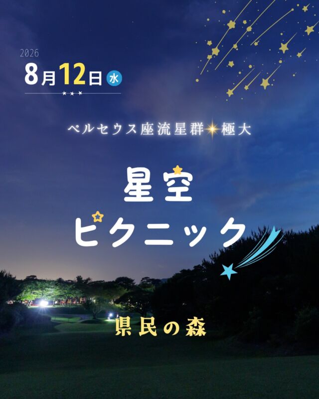 ⏪星の専門店星あそびです🧑🏻‍🚀𖤐 ⎯⎯⎯⎯⎯⎯⎯⎯⎯⎯2026年 8月 12日(水)✵꙳⋆ 県民の森 📍恩納村⋆꙳✵ ⎯⎯⎯⎯⎯⎯⎯⎯⎯⎯ 𖤐⁡2026年のペルセウス座流星群は、8月12日から13日にかけての夜がピーク🌠⁡今年も県民の森で、みんなで流れ星を待ちませんか🤩⁡夏はペルセウス座流星群。冬はふたご座流星群。⁡季節が巡るたびに、たくさんの方が星を楽しみに来てくださる場所です💫流れ星に感動するのはもちろん、流れた瞬間に森いっぱいに響く歓声も、みんなで見る醍醐味ですね☺️⁡どうぞお早めにご検討くださいませ🤲🏻⁡⁡🌳県民の森↪︎ @theforestokinawa 𓂃𓂃𓂃𓂃𓂃𓂃𓂃𓂃𓂃𓂃𓂃𓂃🔭星の専門店 星あそび 沖縄本島で星のイベント開催中！▸▸▸ @hoshi_asobi ◂◂◂イベントの詳細はHPより𓂃𓂃𓂃𓂃𓂃𓂃𓂃𓂃𓂃𓂃𓂃𓂃